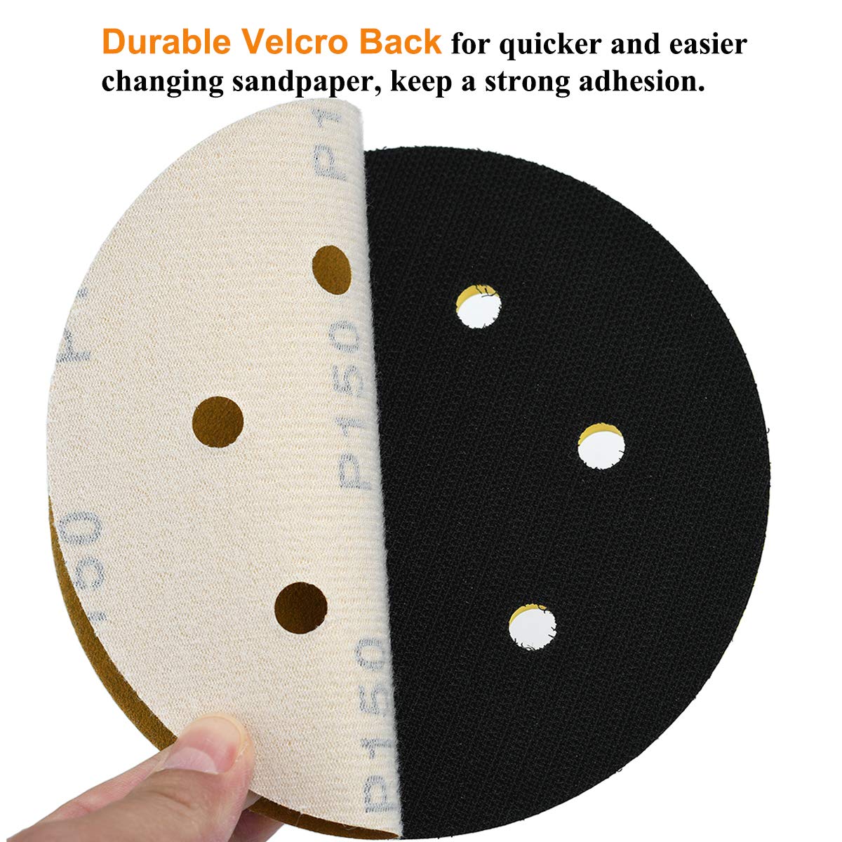 Aiyard 6-Inch 6-Hole Hook and Loop Gold Sanding Discs 150-Grit, 100-Pack