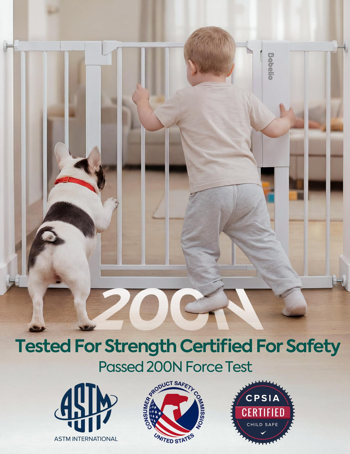 Extra-Wide No-Drill Pressure-Mounted Pet & Child Safety Gate with Auto-Close Walk-Through Door for Stairs, Hallways & Wide Doorways
