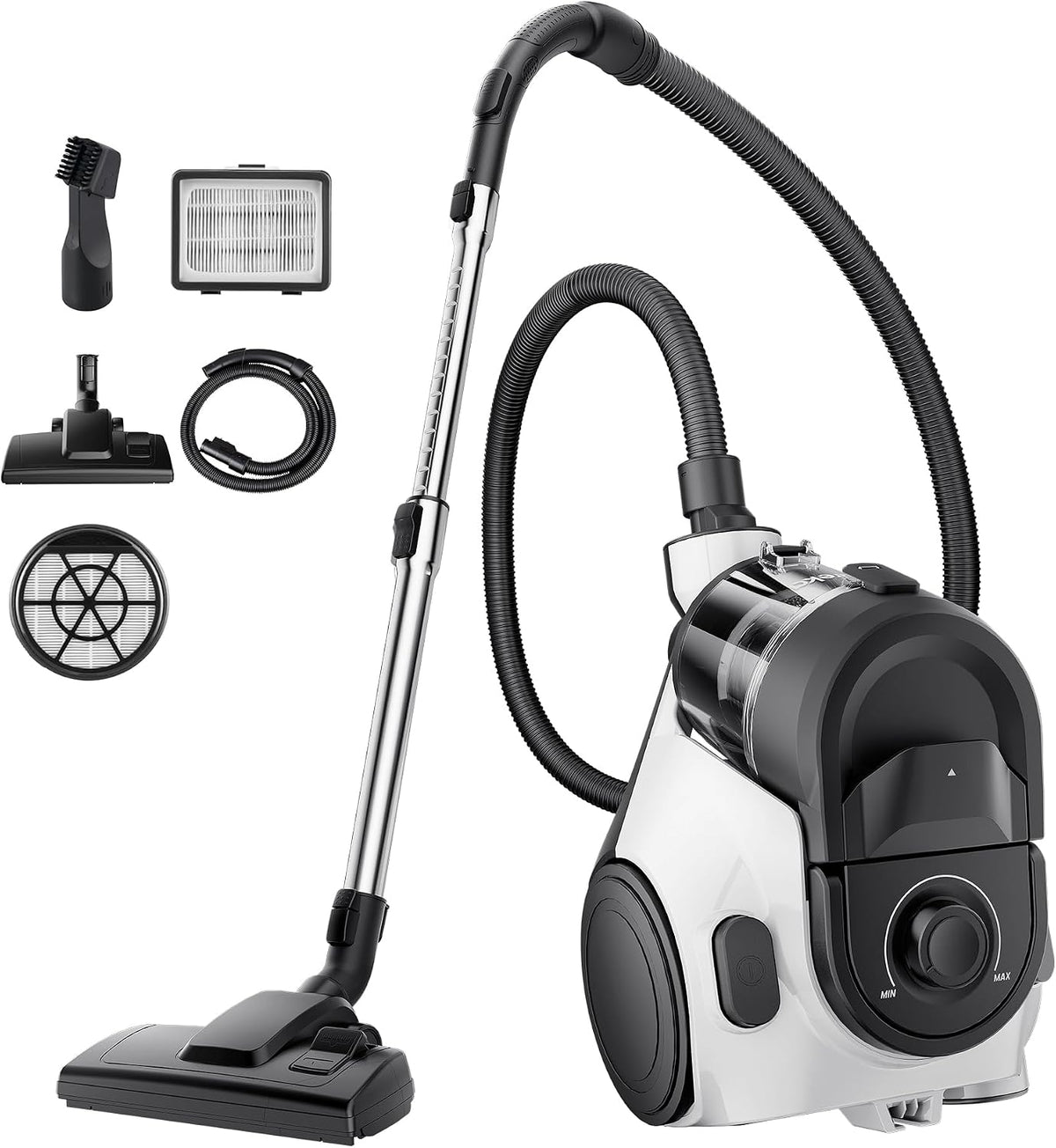 Bagless Canister Vacuum Cleaner, Household Vacuum for Home, White | NEN121WH WhirlWind, Lightweight, 1200W, ≤82 dBA.
