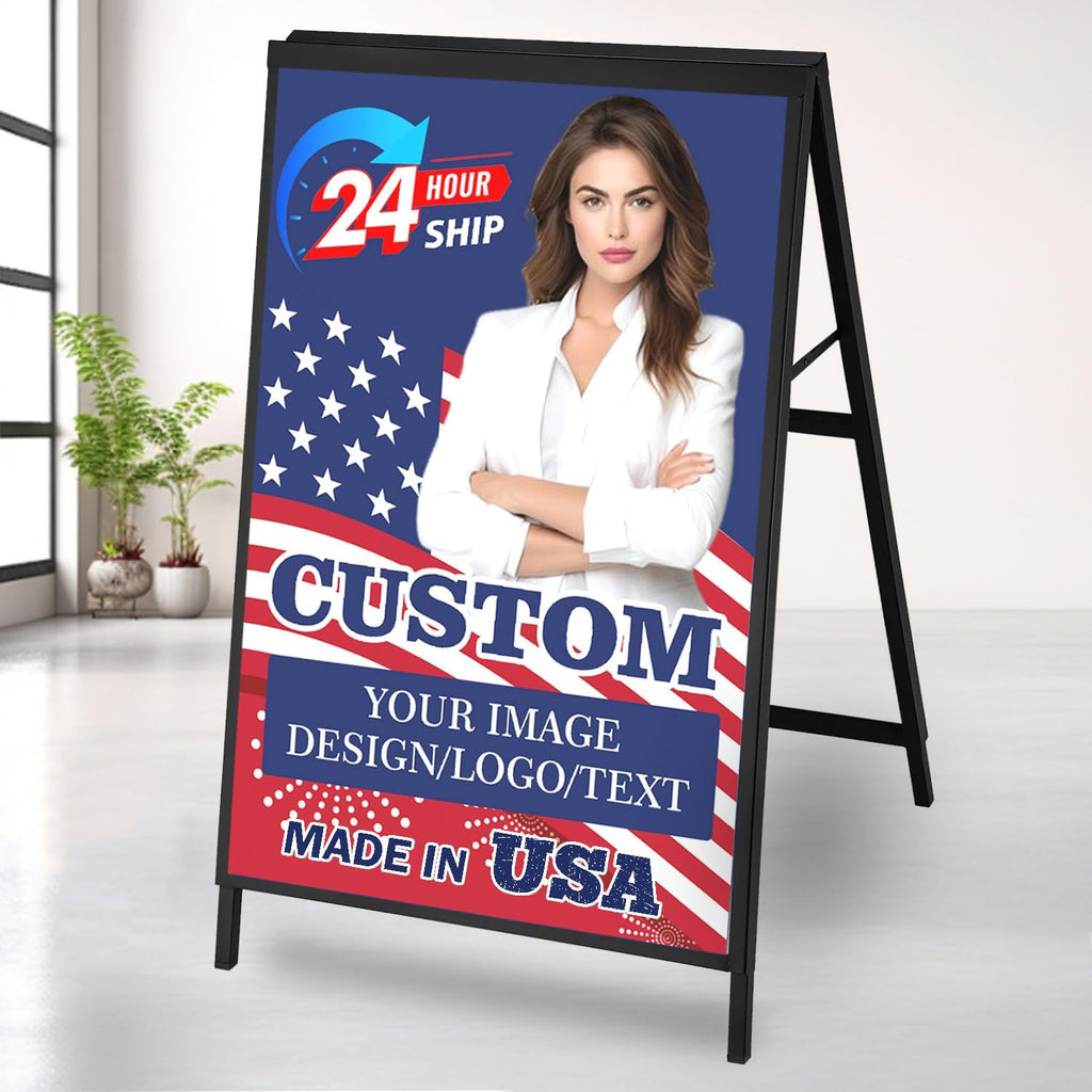 Custom A-Frame Sidewalk Sign 24" x 36" Frame & Printing – Single-Sided Design Your Own Logo, Image or Text | Heavy