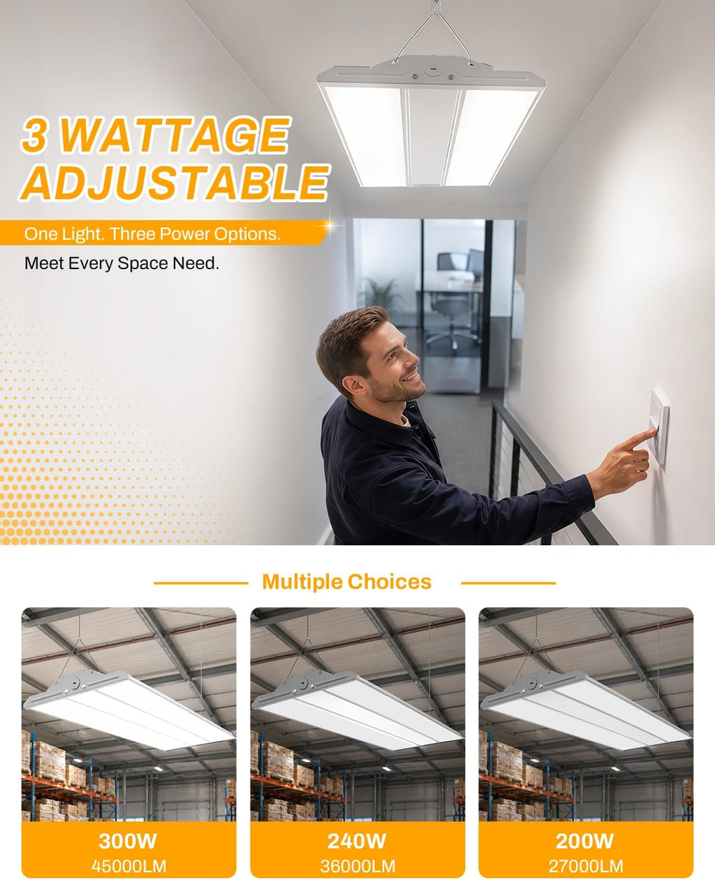 High Bay LED Shop Lights 4 Pack, Switchable 300W/240W/200W & 4000K/5000K