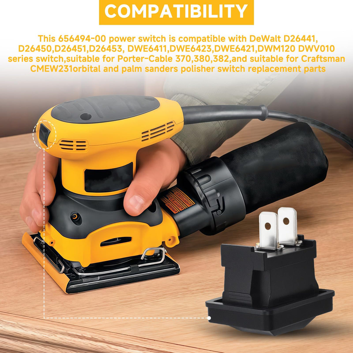 656494-00 Power Switch Suitable for DeWalt PorterCable Orbital Palm Sander
