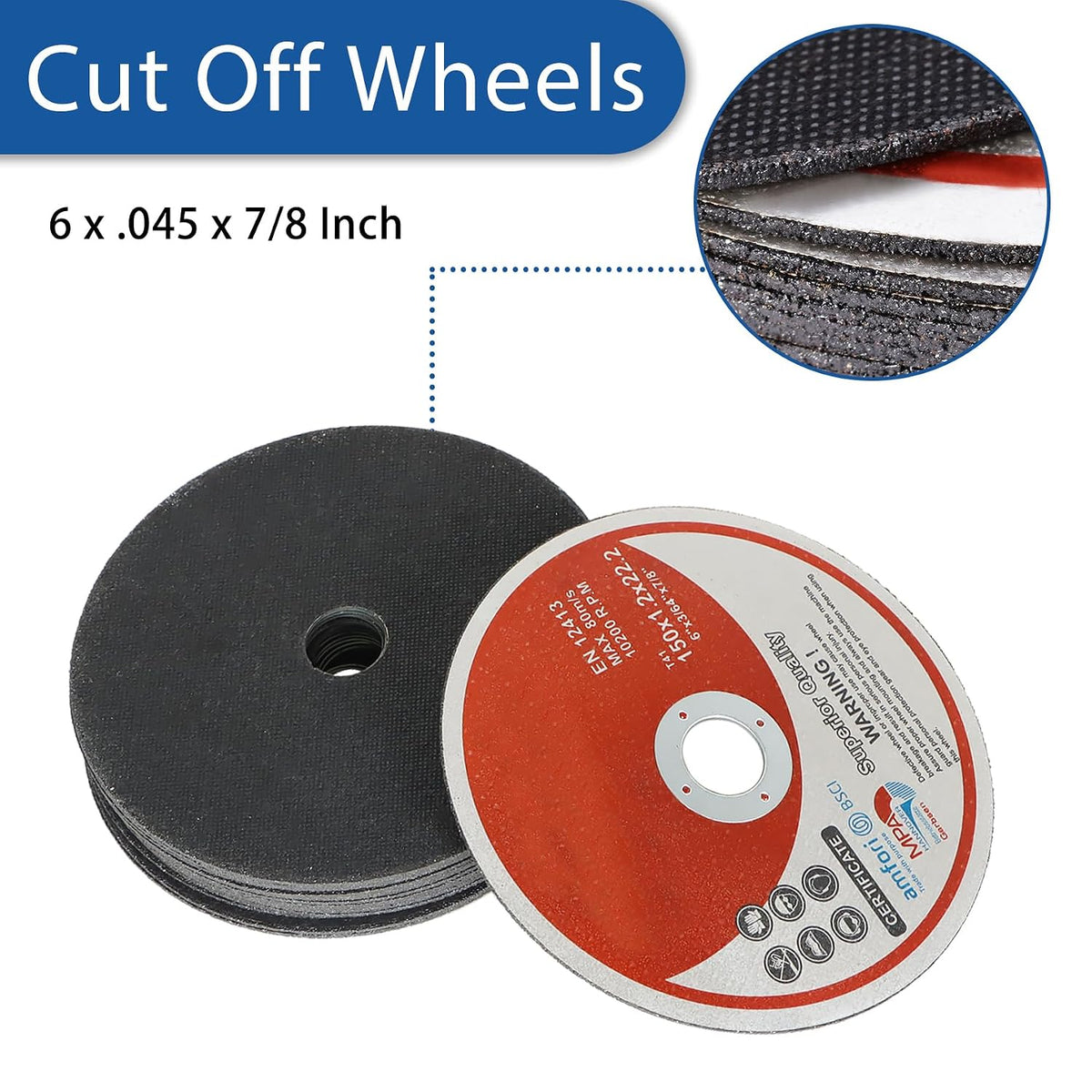 WFLNHB 100 Pack 6 Inch Cut Off Wheels 6 x .045 x 7/8 Inch