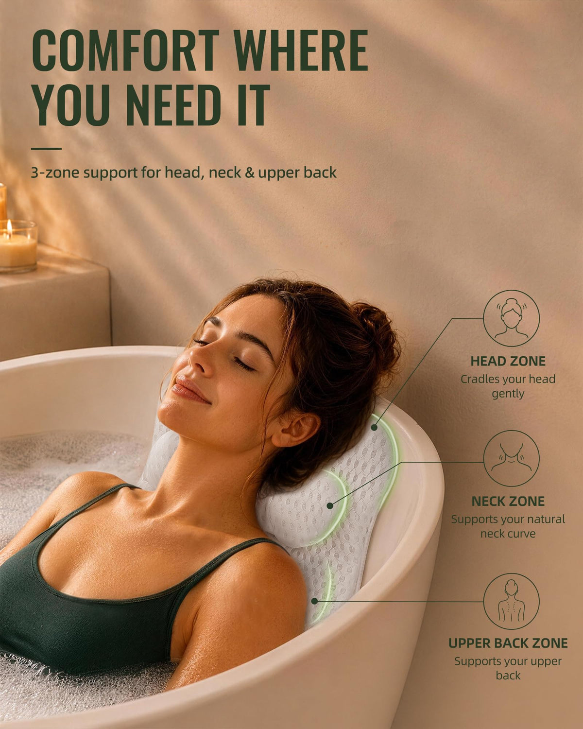 Bath Pillow for Tub, Bathtub Pillow for Head & Neck Support