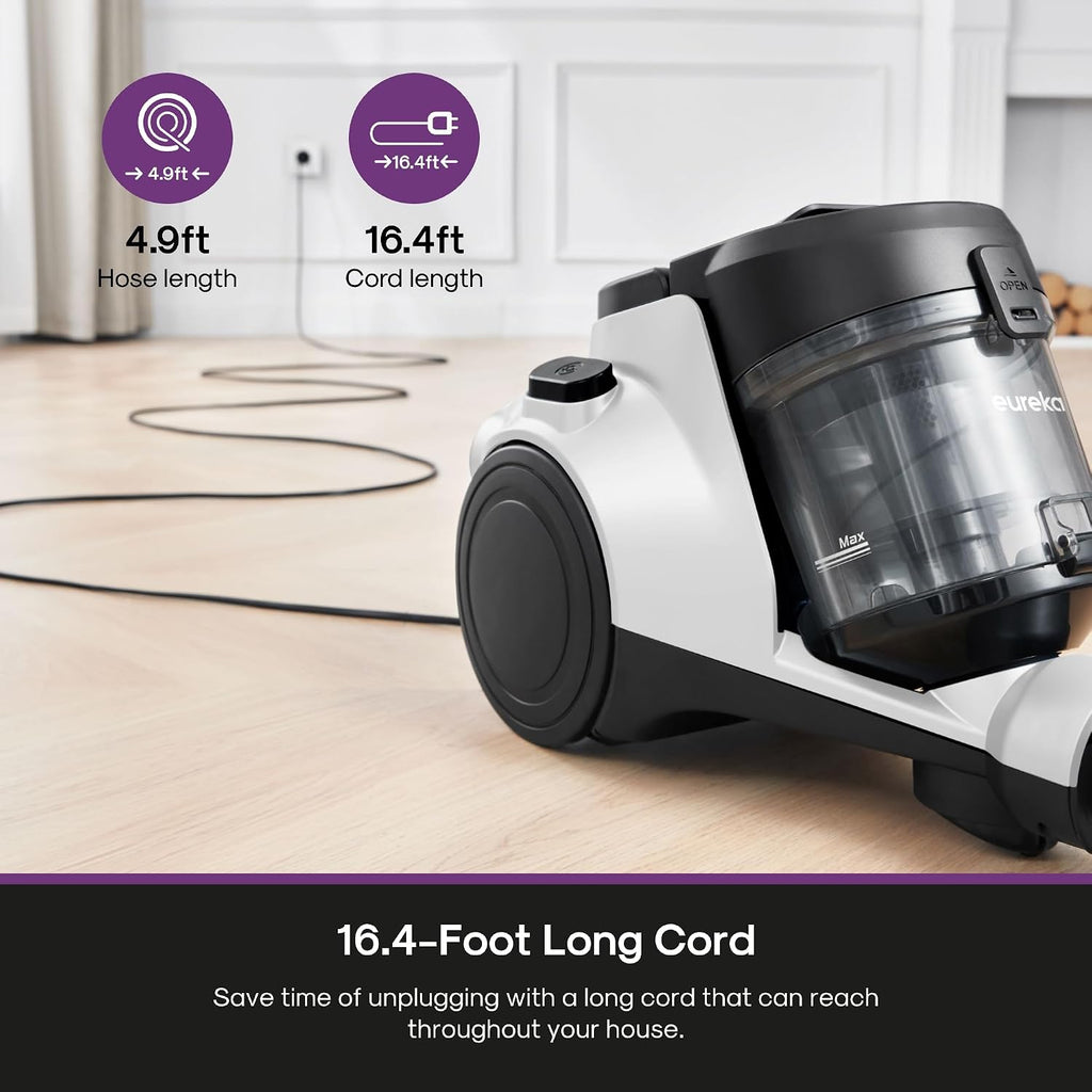 Bagless Canister Vacuum Cleaner, Household Vacuum for Home, White | NEN121WH WhirlWind, Lightweight, 1200W, ≤82 dBA.