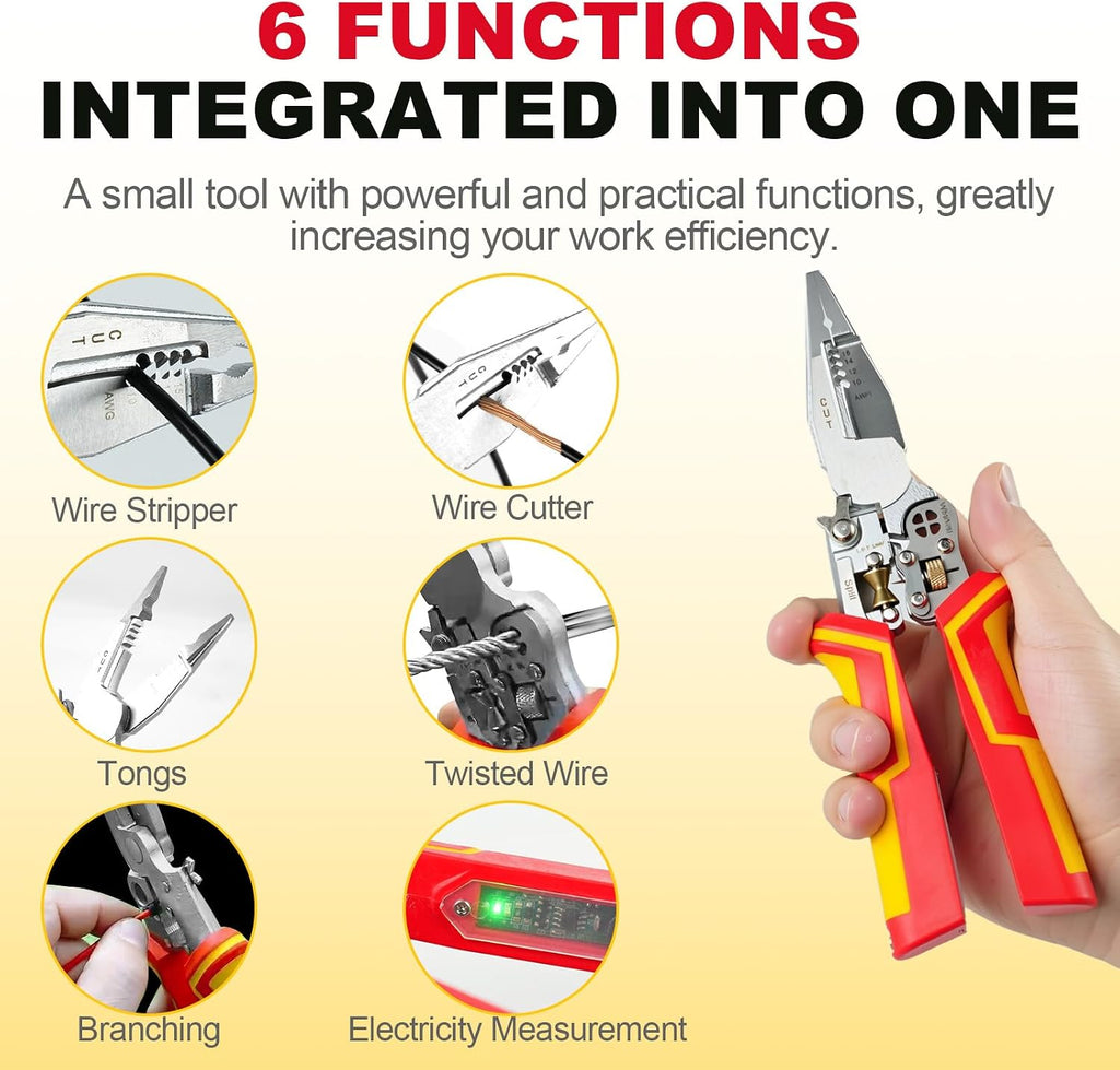 Multi Wire Stripper Tool - Wire Stripper, Voltage Tester Pliers, Hot Wire Judgment AC DC, Wire Twister, Wire Cutter