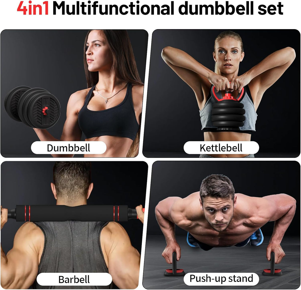 Adjustable Dumbbell, 20/30/40/60/80lbs Dumbbells Set, 4-in-1 Free Weights for Women/Men Workout Equipment Used as