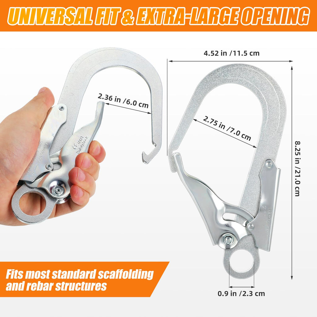2Pcs High Strength Alloy Steel Large Drop Forged Double Lock Rebar Snap Hook Safety Fall Protection Lanyard Hook