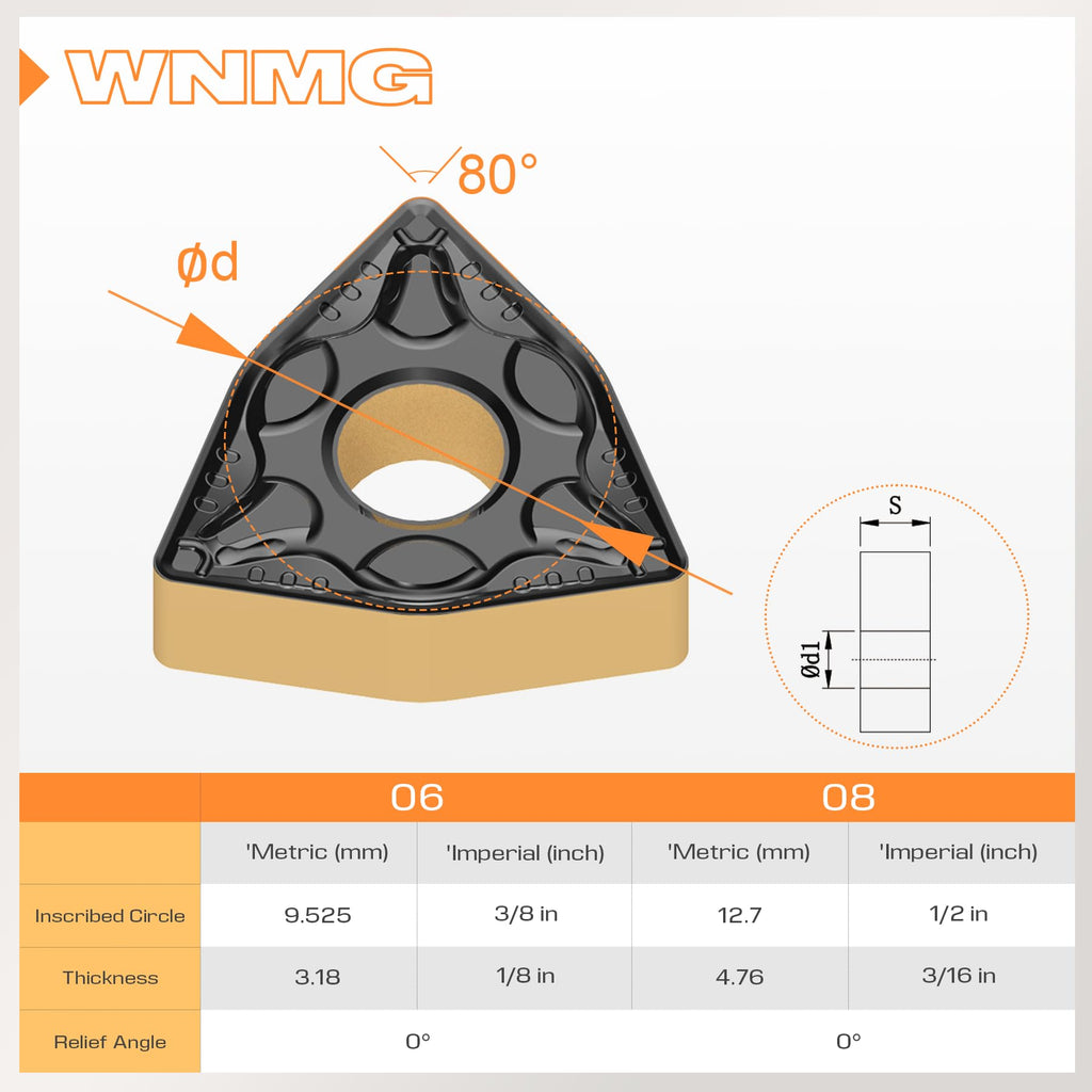 CDBP CNC Carbide Inserts WNMG332 Wnmg 060408 for Metal Cutting Steel, Semi-Finishing chipbreaker for Turning Insert, 10 PCS