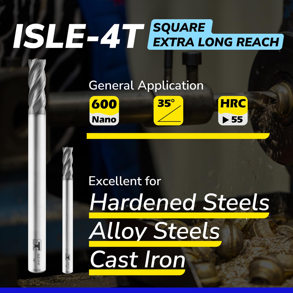 SPEED TIGER Micrograin Carbide Square End Mill Extra Long Reach - 4 Flute - ISLE1/4 4T (2 Pieces, 1/4") - for Milling Alloy Steels, Hardened Steel, Metal & More – for DIYers & Professionals