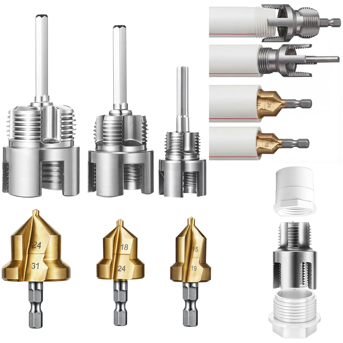 Otoolling 3 Set Pipe Reaming Tool for PVC Threader Kit, 1/2“,3/4”,1”