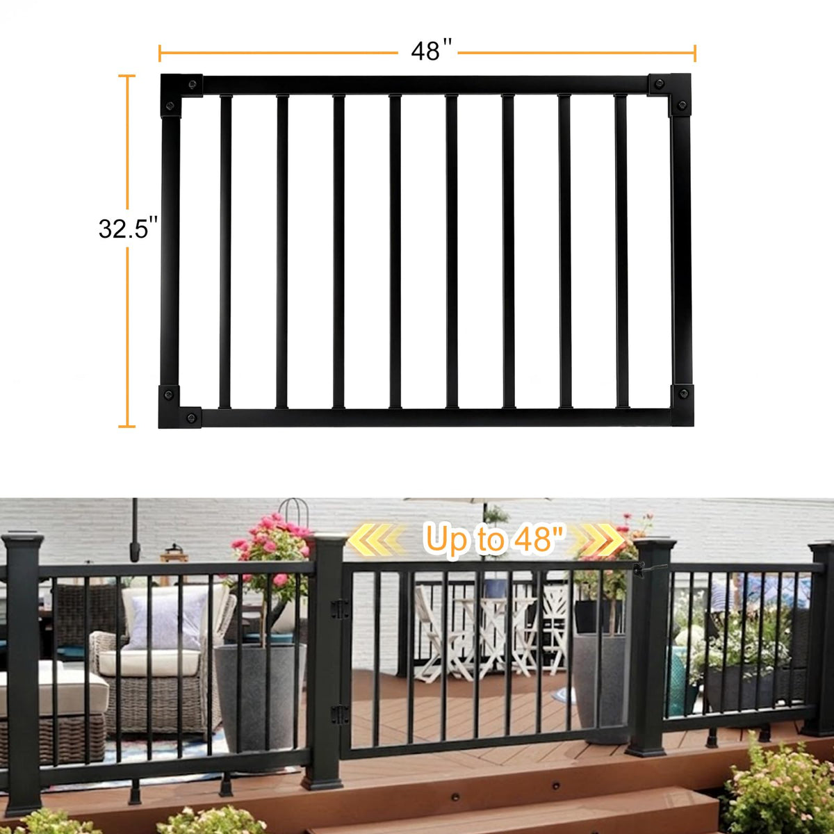 32.5" H Heavy-Duty Weatherproof Aluminum Outdoor Deck & Patio Safety Gate for Porch, Deck & Stairway Entry