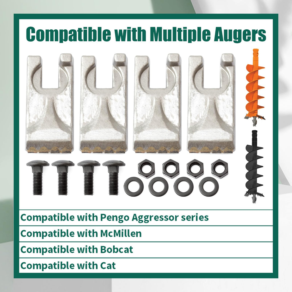 YUXIVCNE 134519 Carbide Auger Teeth Compatible with Pengo Aggressor Auger for Wisdom Tooth 40/50 Size, Replacement for Bobcat for McMillen for Cat Digging Teeth Kit Replace 174-9567, 4 Pack