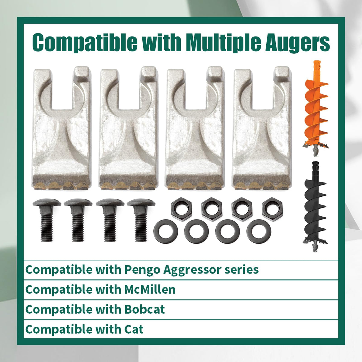 YUXIVCNE 134519 Carbide Auger Teeth Compatible with Pengo Aggressor Auger for Wisdom Tooth 40/50 Size, Replacement for Bobcat for McMillen for Cat Digging Teeth Kit Replace 174-9567, 4 Pack