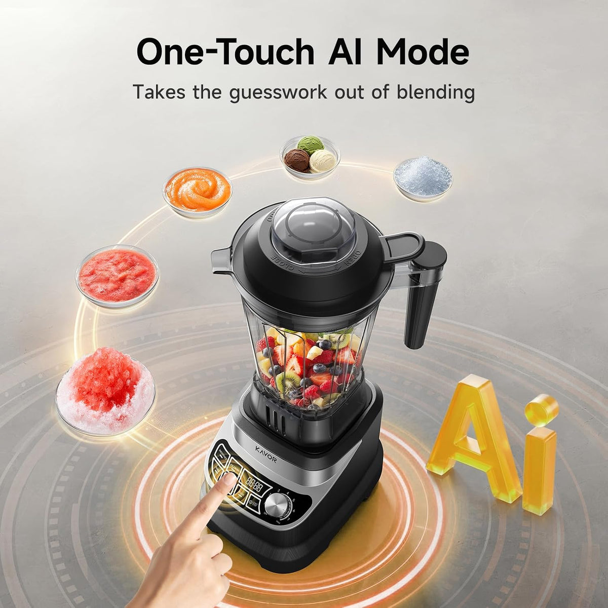 2400W Peak Countertop Blender for Kitchen, 64oz Pitcher & 24oz Travel Cup | AI Smart One-Touch & Stepless Speed, 4