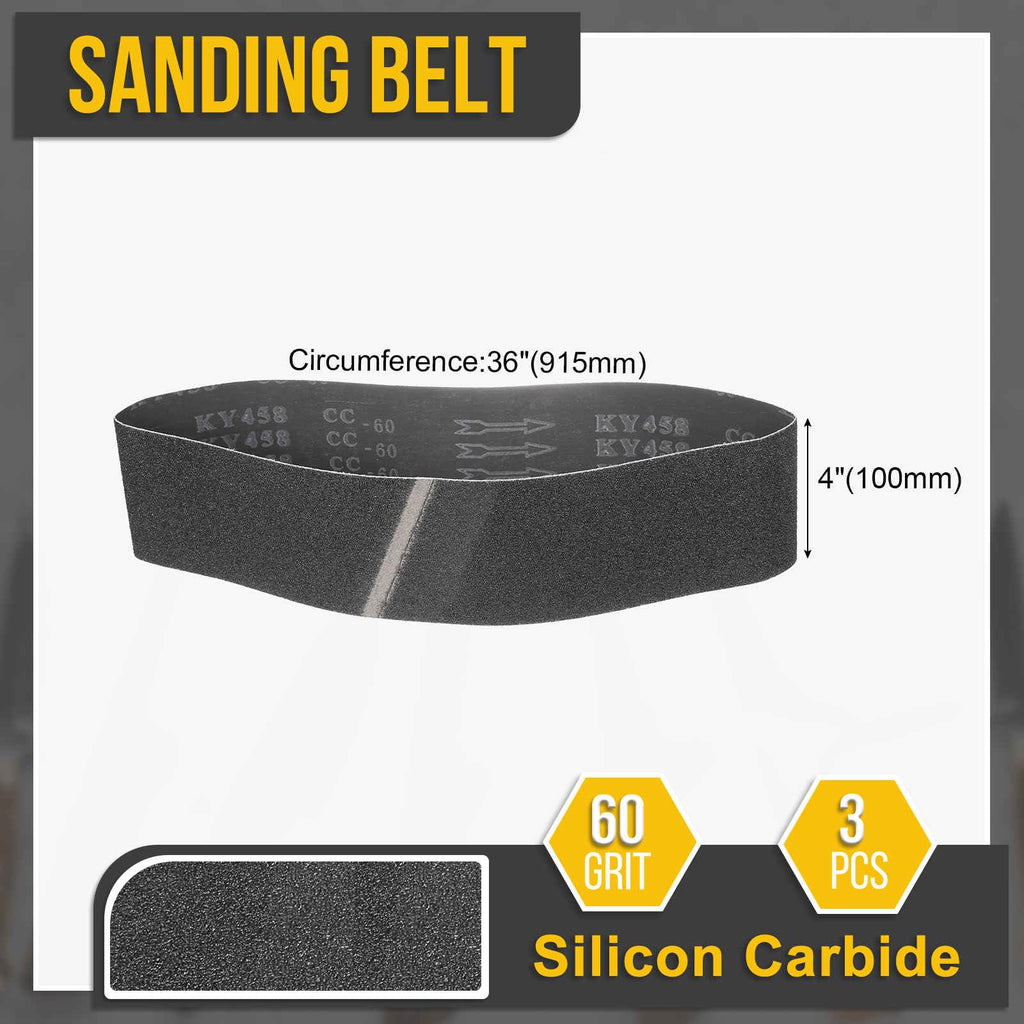 CoCud 4 x 36 Inch Sanding Belt 60 Grit Silicon Carbide 3 Pcs