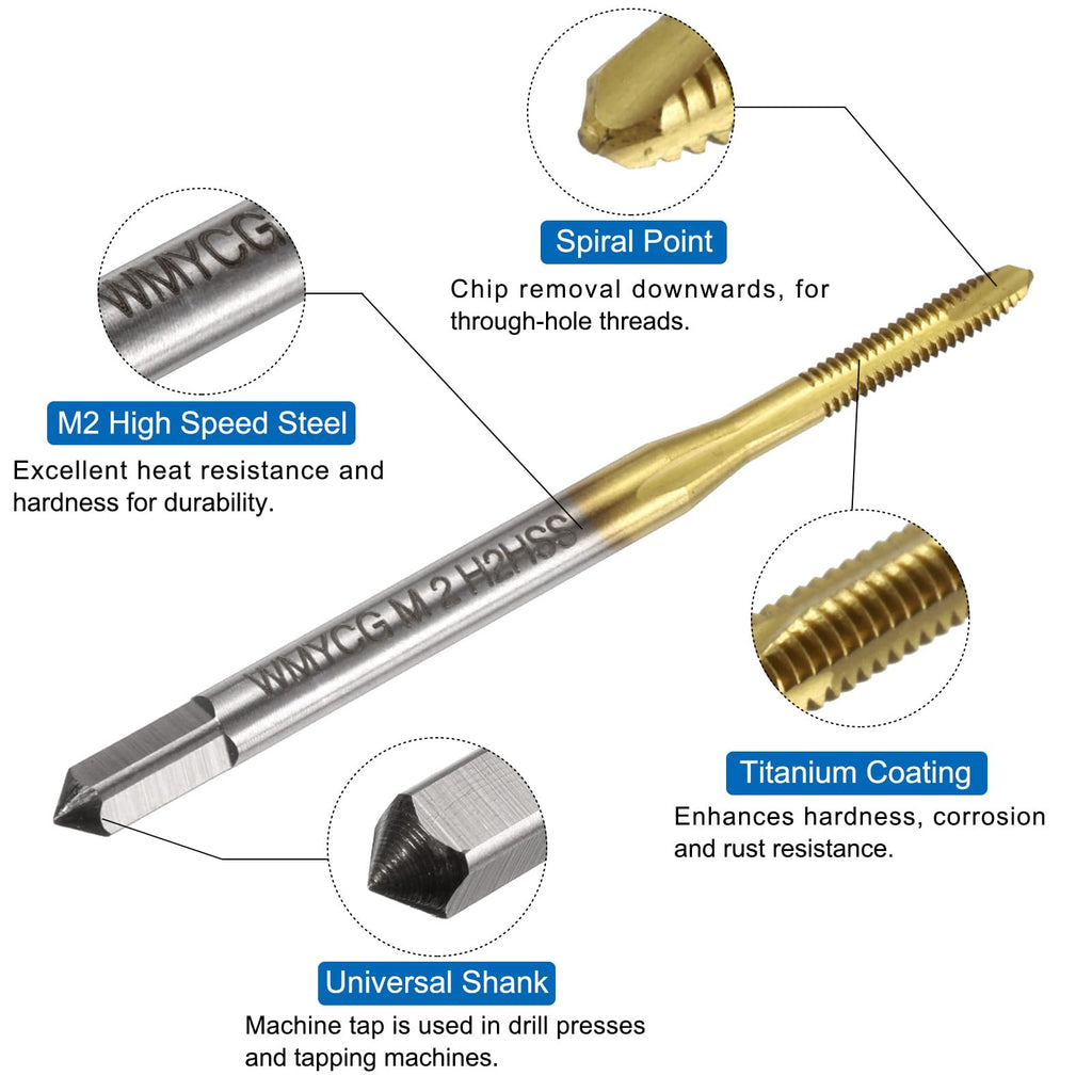 uxcell Metric Tap & Drill Bit Set, 2pcs M2 x 0.4 Spiral Point Thread Taps and 2pcs 1.6mm Twist Drill Bits, Titanium Coated HSS6542 Screw Tapping Threading Tools