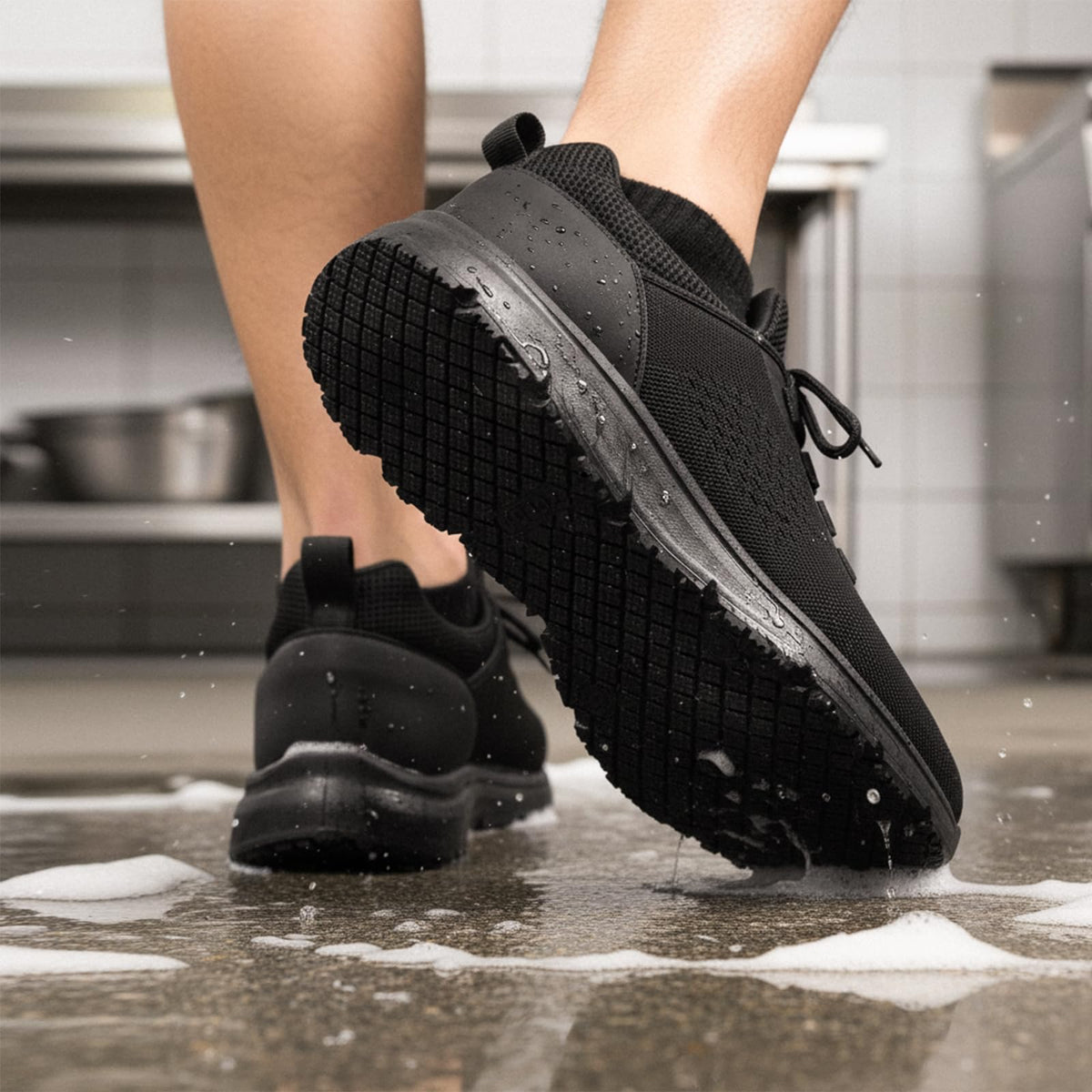 Work Shoes for Men Breathable Chef Shoes Black Sneakers Restaurant