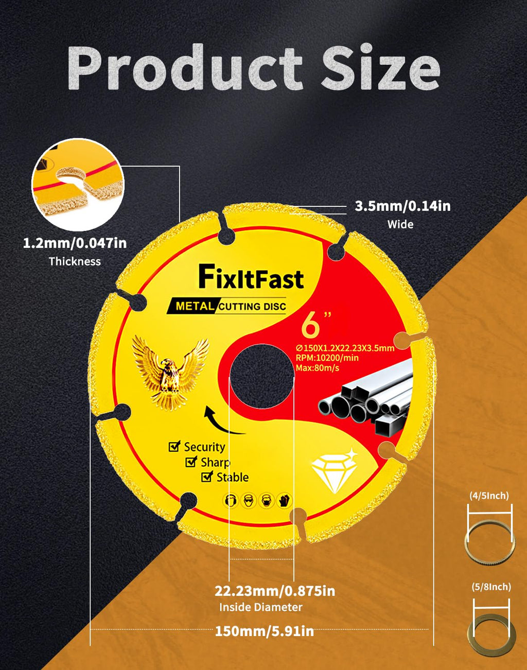 FIXLTFAST 6 inch Diamond Cutting Wheel Metal Cut Off Disc for Angle Grinder