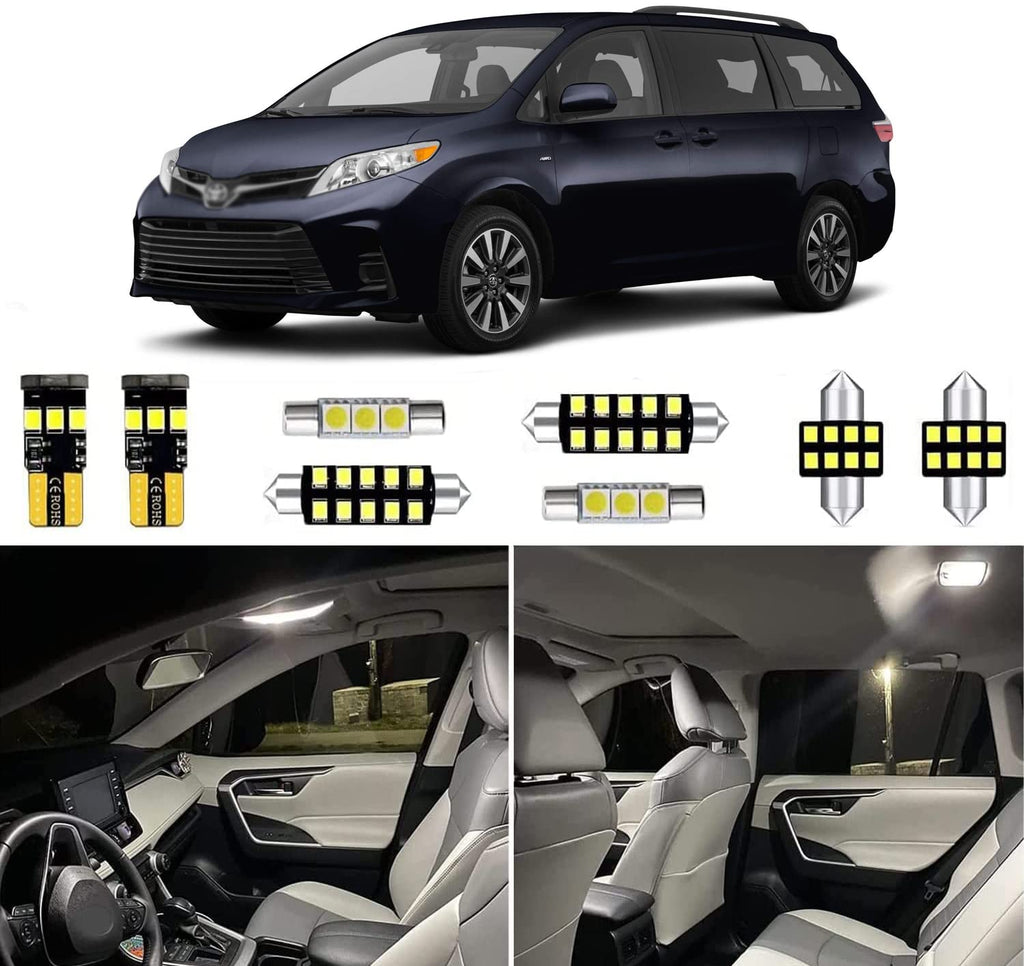 HUOKEDS 15pcs Sienna Interior LED Lights Replacement for 2011 2012 2013 2014 2015 2016 2017 2018 2019 2020 2021 Toyota Sienna 6000K Super Bright White interior LED bulbs package + Installation Tool