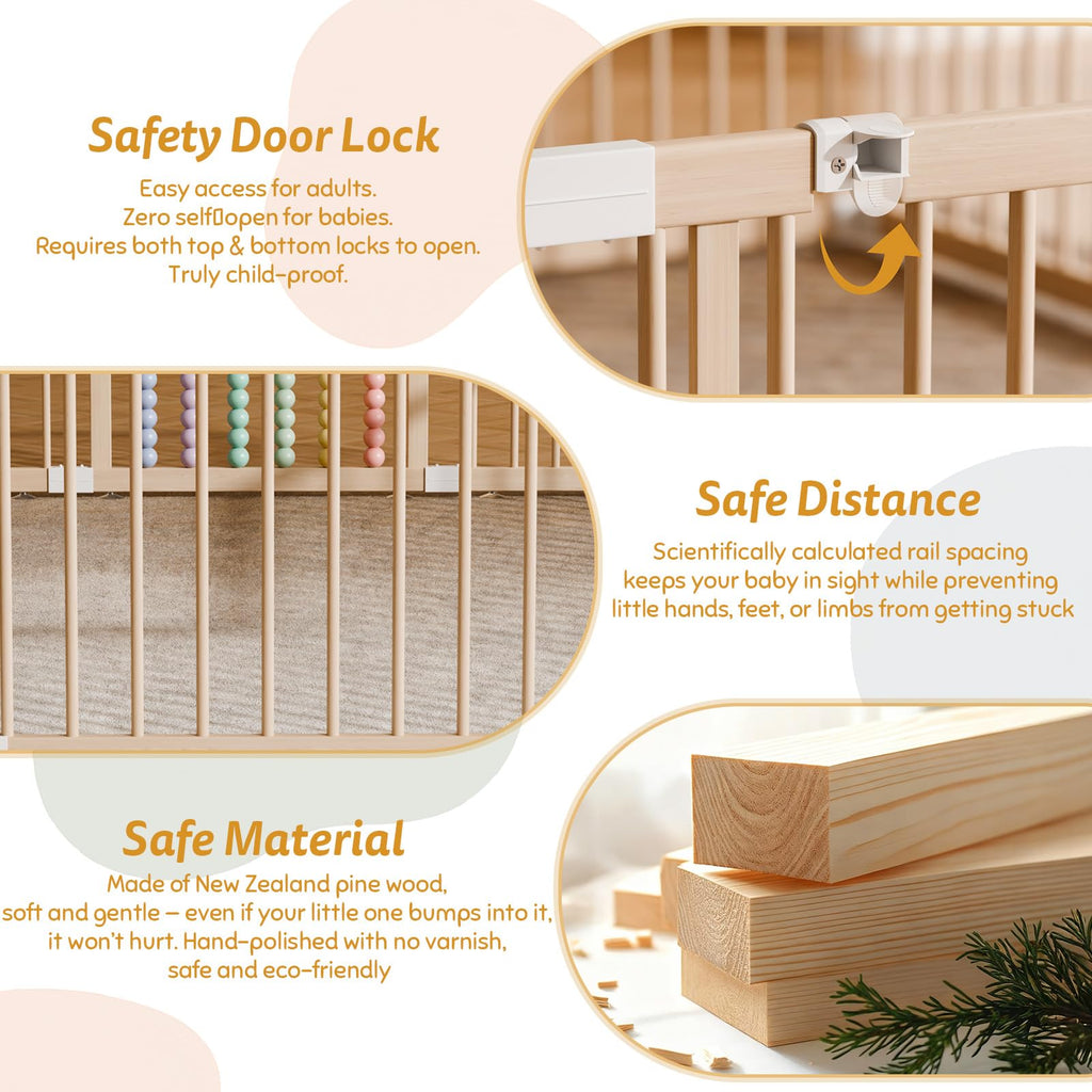 84" ×84" 12-Panel Modular Foldable Baby Playpen & Safety Activity Yard with Locking Walk-Through Gate for Infants & Toddlers