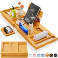 Bamboo Bath Tray, Foldable Premium Bath Caddy, Adjustable Bath Board with Book Rest, Extendable Wooden Tray Bath