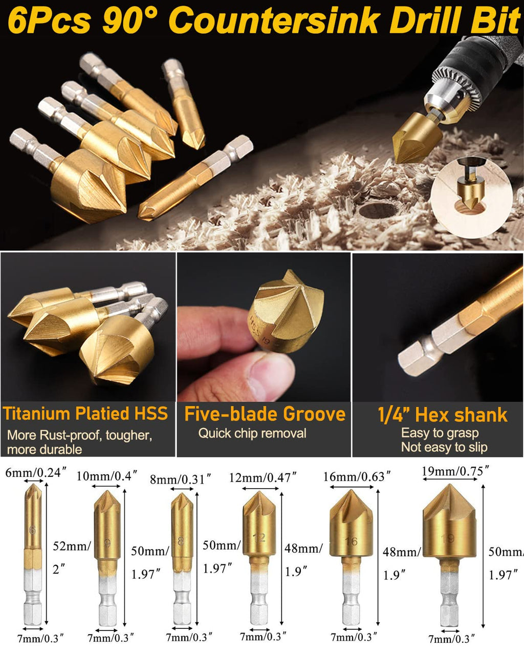 Rocaris 39 Pack Woodworking Chamfer Drilling Tools Set Kit