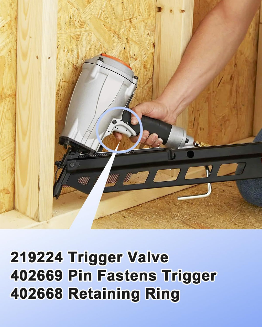 Fit for Paslode Framing Nailer Rebuild Kit F350S Parts Replace #219224 Trigger Valve Contain 402669 Pin Fastens Trigger 402668 Retaining Ring for F350S F350 Framing Nailer Rubber & Iron Material