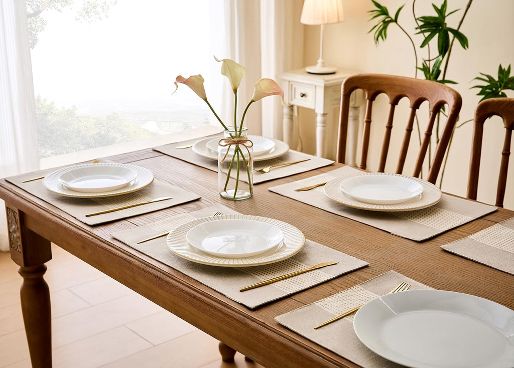 Linen Placemats, 12 x 18 Inch Set of 6 Placemats, Farmhouse Macrame Place Mats for Kitchen Table and Heat