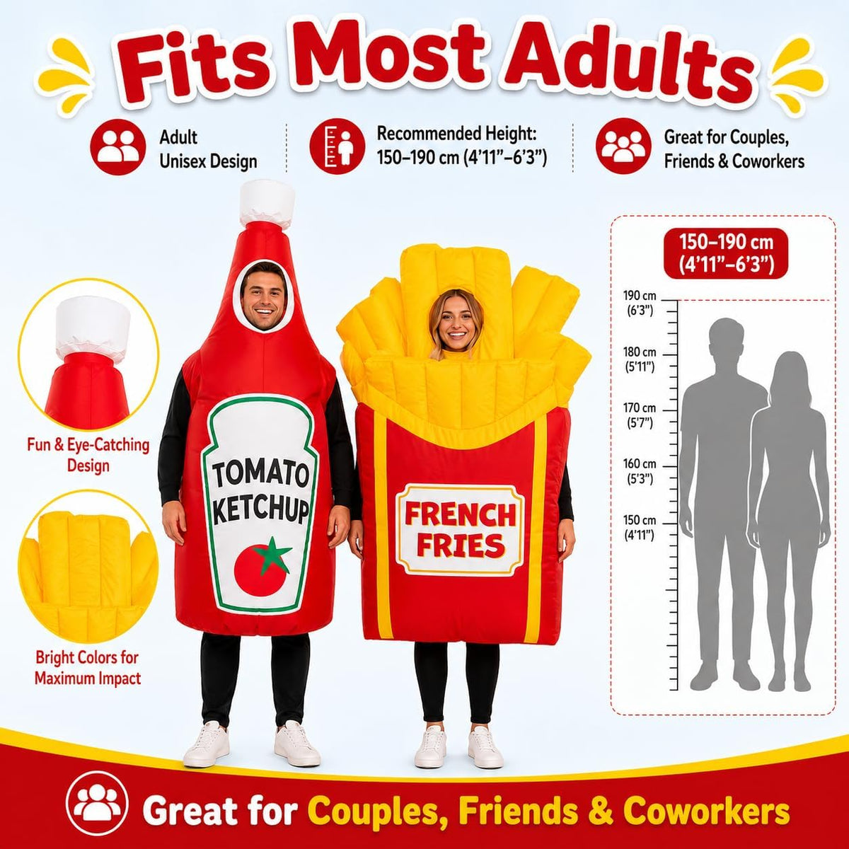 Adult Inflatable Couple Costume, Ketchup and Fries Party Outfits