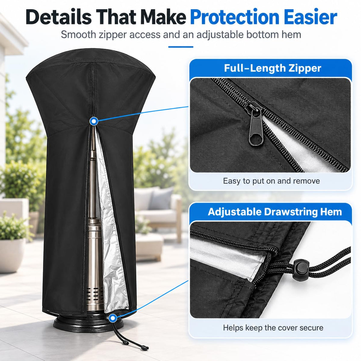 Patio Heater Cover for Hampton Bay NCZH-G-SS, Waterproof Outdoor Heater Cover for Propane Gas Heaters, Full Length