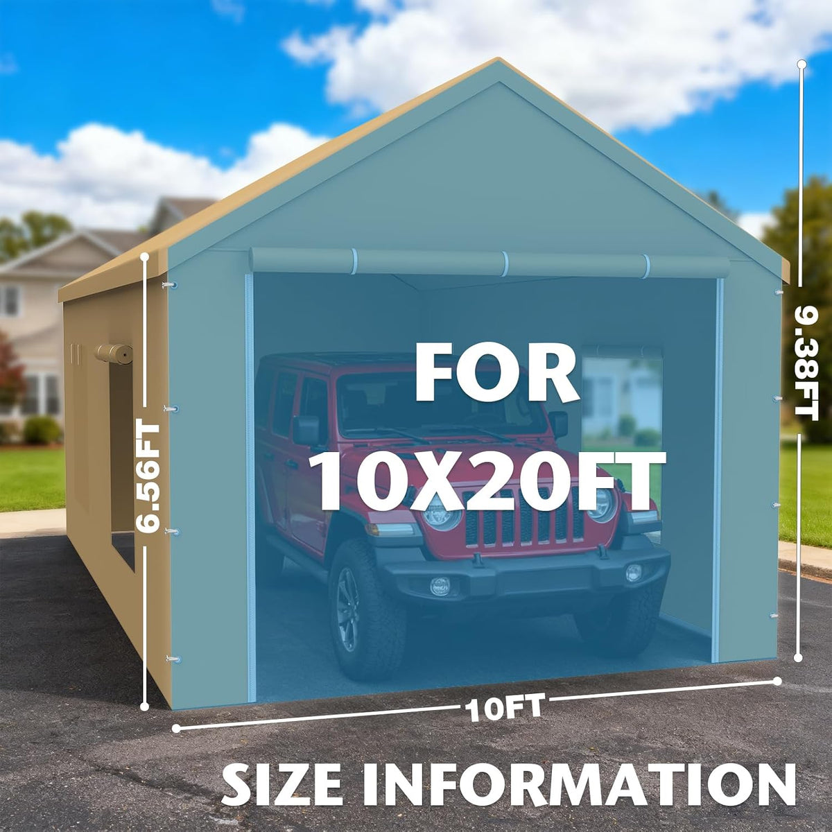 10x20FT Carport Canopy Front/Back Panel Entrance Door Tarp with Zippers, Waterproof & UV Protected Replacement