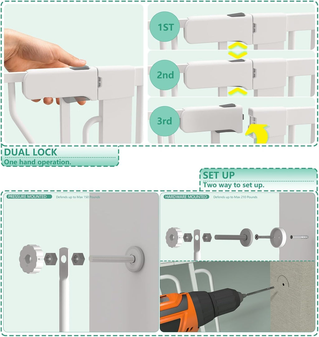 51" x 30-49.27" Wide Extra-Tall Full-Height Anti-Jump Cat & Pet Safety Gate with No-Drill Pressure Mount & Auto-Close Walk-Through Door