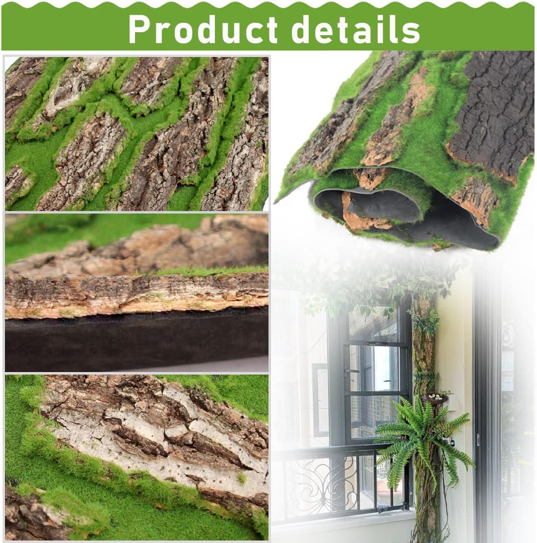 Reptile Terrarium Cork Background, Bearded Dragon Tank Bark Backdrop Wall Decor with Artificial Moss for Gecko Lizard