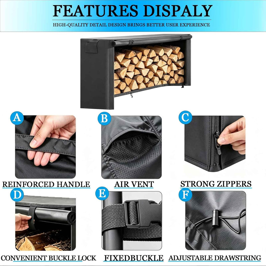 Outdoor Firewood Log Rack Cover, 4/5/6/8/10/12 FT Heavy Duty 600D Oxford Waterproof Weather Resistant Fire Wood