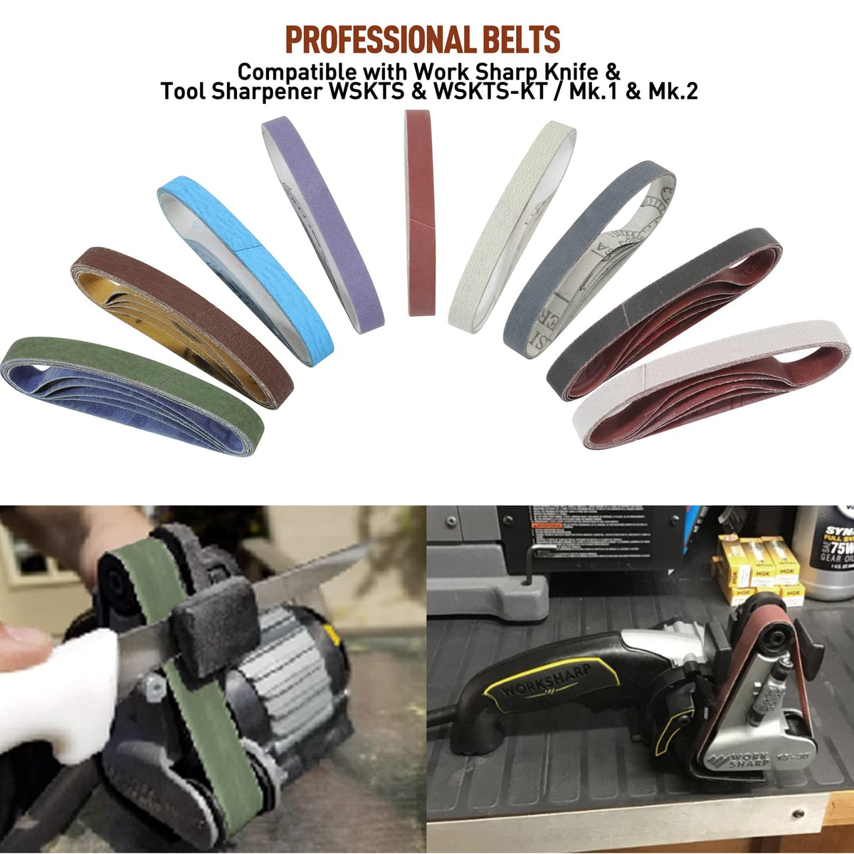 45 Pcs 1/2" x 12" Replacement Sharpening Belt Kit for Official Work Sharp Knife & Tool Sharpener (WSKTS & WSKTS-KT/Mk.1 & Mk.2) - Assorted Grits (80/120/240/400/600/800/1000/2500/5000)