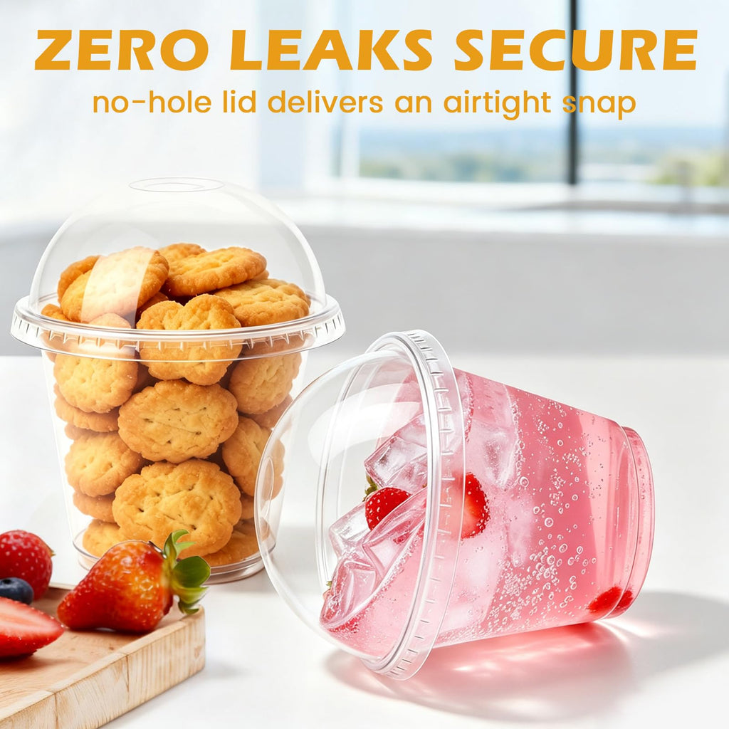 9 oz Plastic Cups with Lids 50 Pack, Disposable Clear Cups with Lid