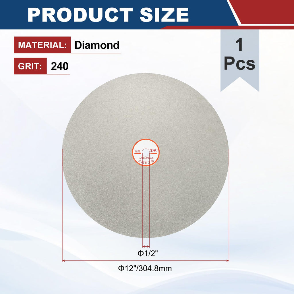 Intoolish 12 Inch x 1/2" Arbor Diamond Flat Lap Disc, 240 Grit