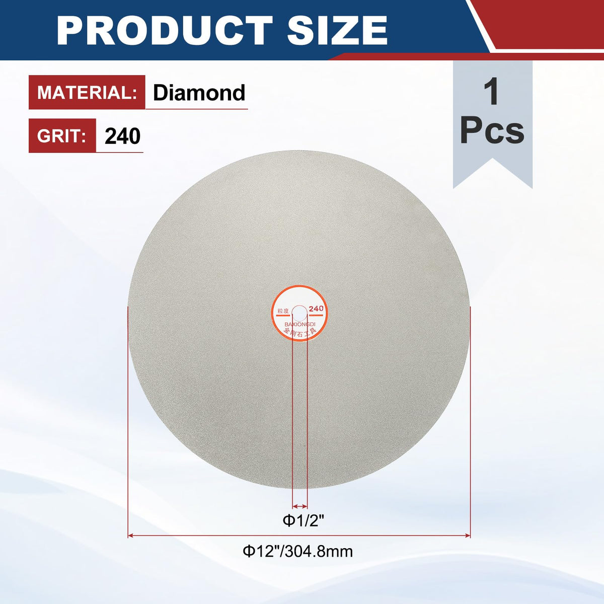 Intoolish 12 Inch x 1/2" Arbor Diamond Flat Lap Disc, 240 Grit