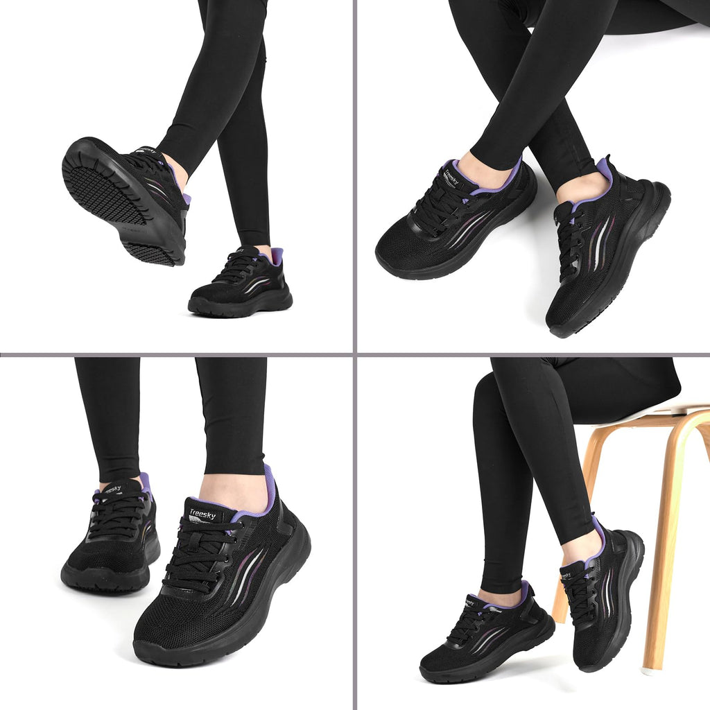 Non Slip Work Shoes for Women Black Purple