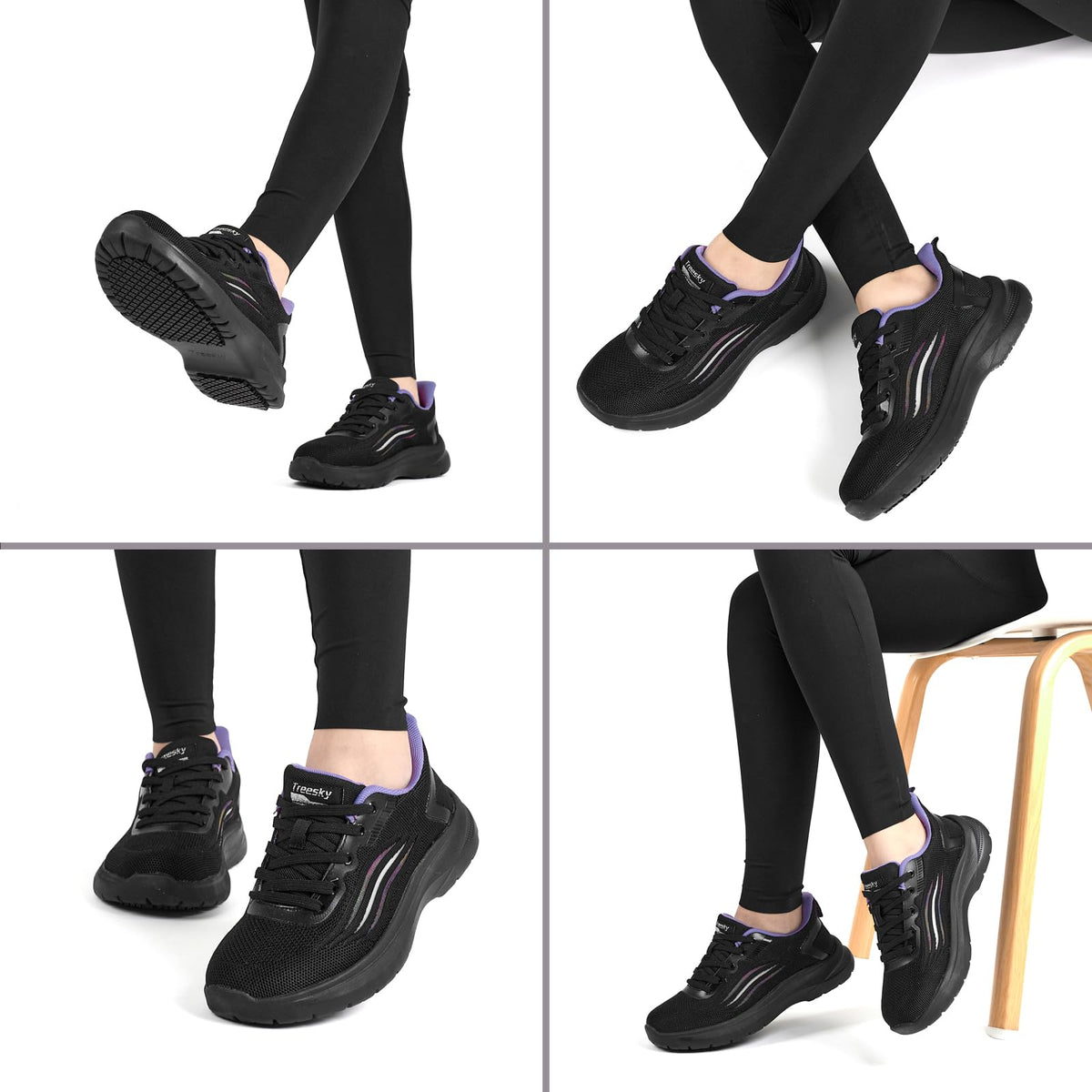 Non Slip Work Shoes for Women Black Purple