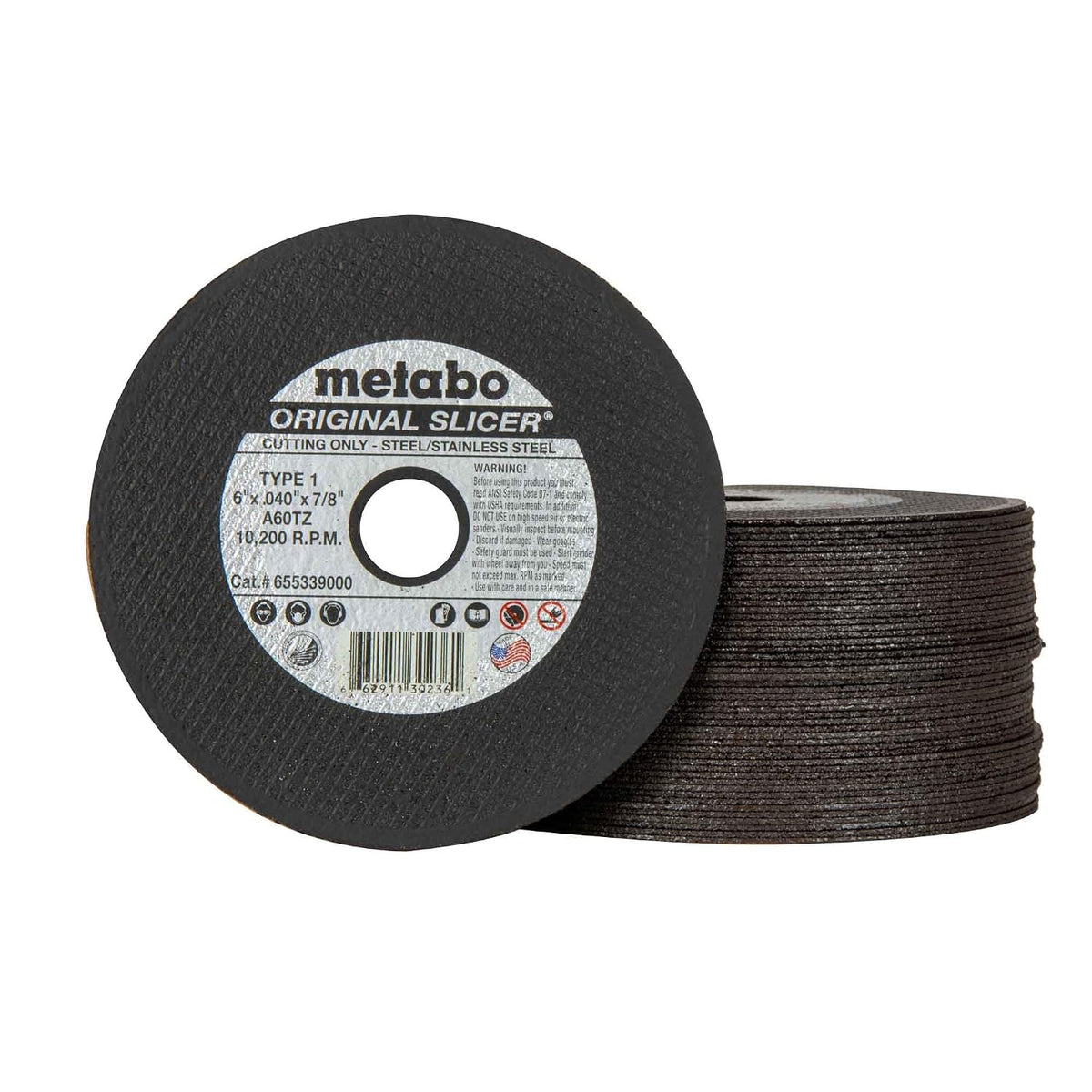 Metabo 655339000 50-Pack | 6-inch Original Slicer Cutting Wheel | Type 1 | 6" x .040" x 7/8" | A60TZ | Aluminum Oxide | Very Fast & Flexible | Steel, Stainless Steel