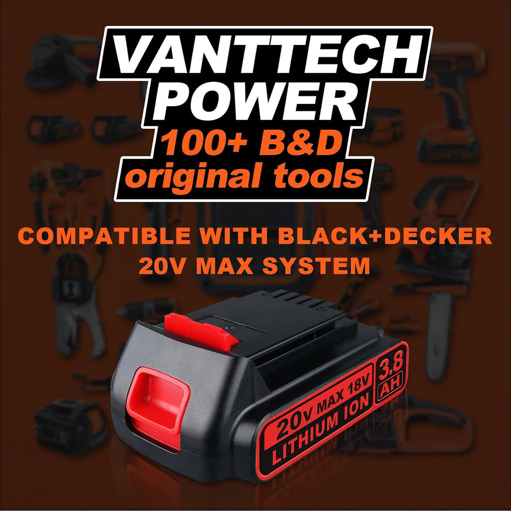 VANTTECH 2Packs 3.8Ah LBXR20 Replacement for Black and Decker 20v Battery