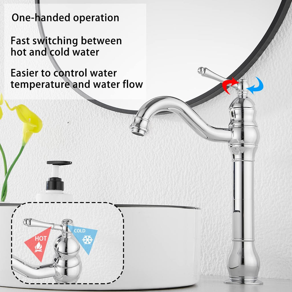 360° Swivel Chrome Single Handle One Hole Bathroom Sink Faucet Matching with Pop Up Drain | 360° Swivel, Matching