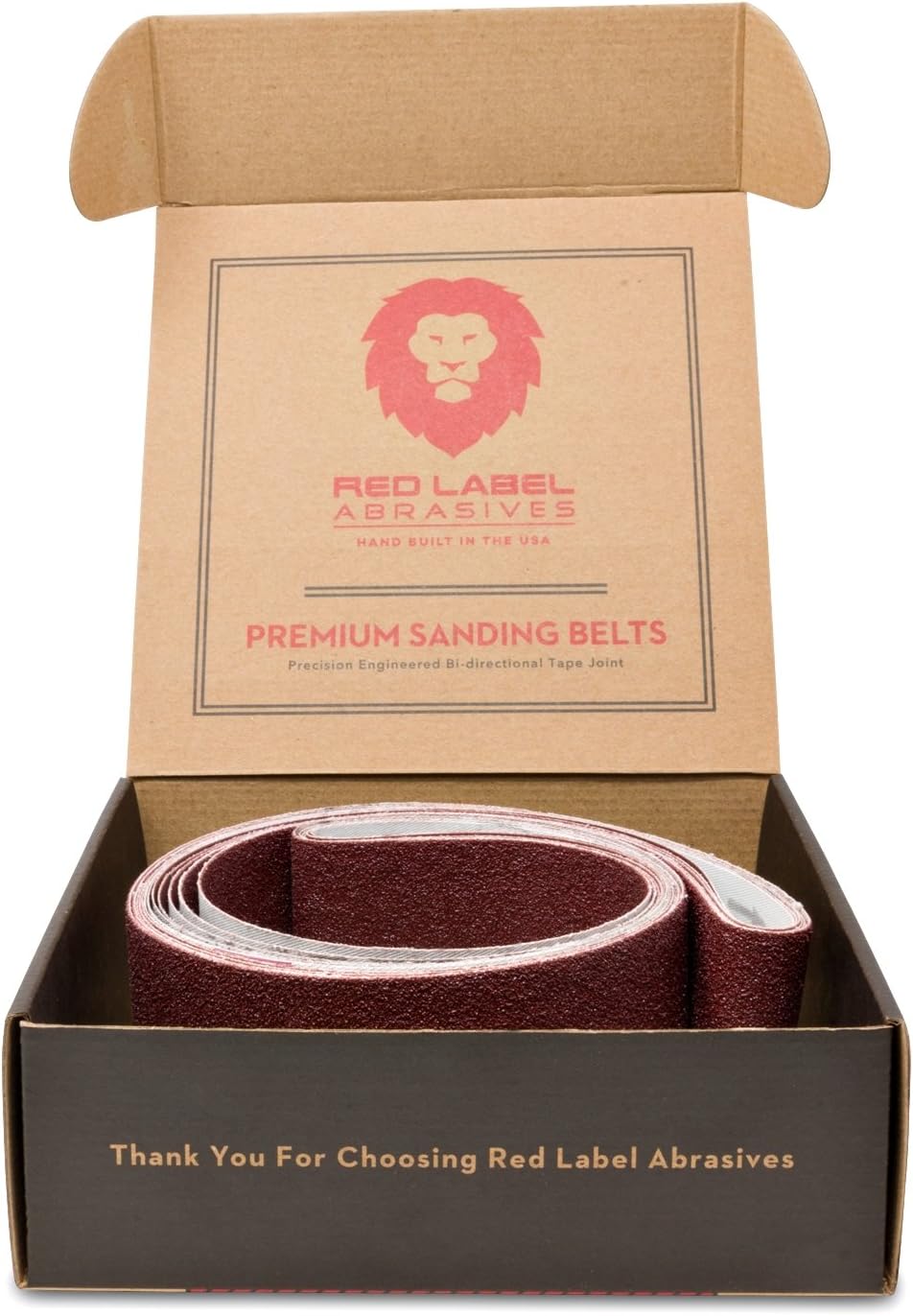 Red Label Abrasives 2 X 42 Inch Flexible Aluminum Oxide Multipurpose Sanding Belts for Woodworking, Leather, Rubber, Plastics & Light Metal Working - 60, 80, 120, 220, 320, 400 Grit 6 Pack Assortment