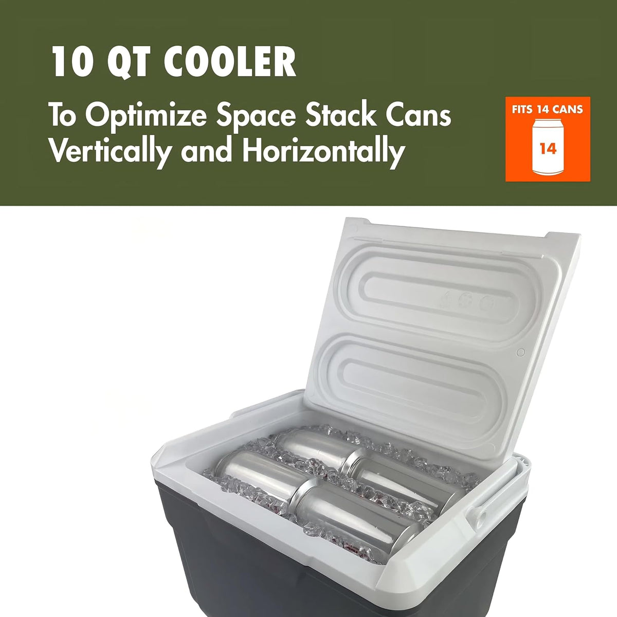 10QT Hard-Sided Insulated Cooler Gray Stores 14 Cans, Compact Leak Resistant Ice Chest, Lightweight Portable Cooler