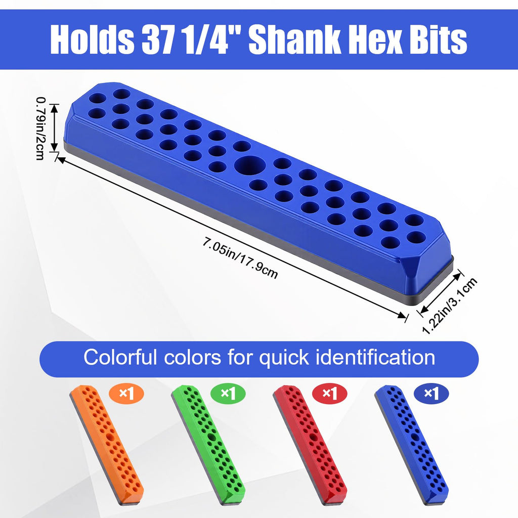 4Pack Bit Holder, 37Hole Magnetic Drill Bit Organizer for 1/4Inch Hex Shank