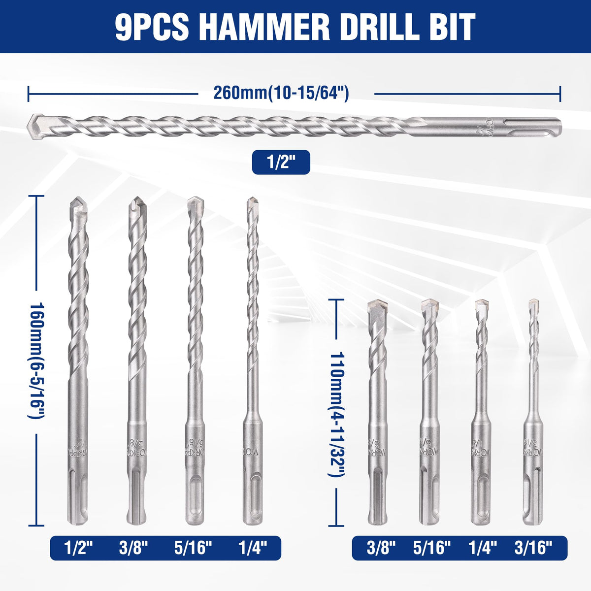 WORKPRO 16-Piece SDS-Plus Rotary Hammer Drill Bit & Chisel Set