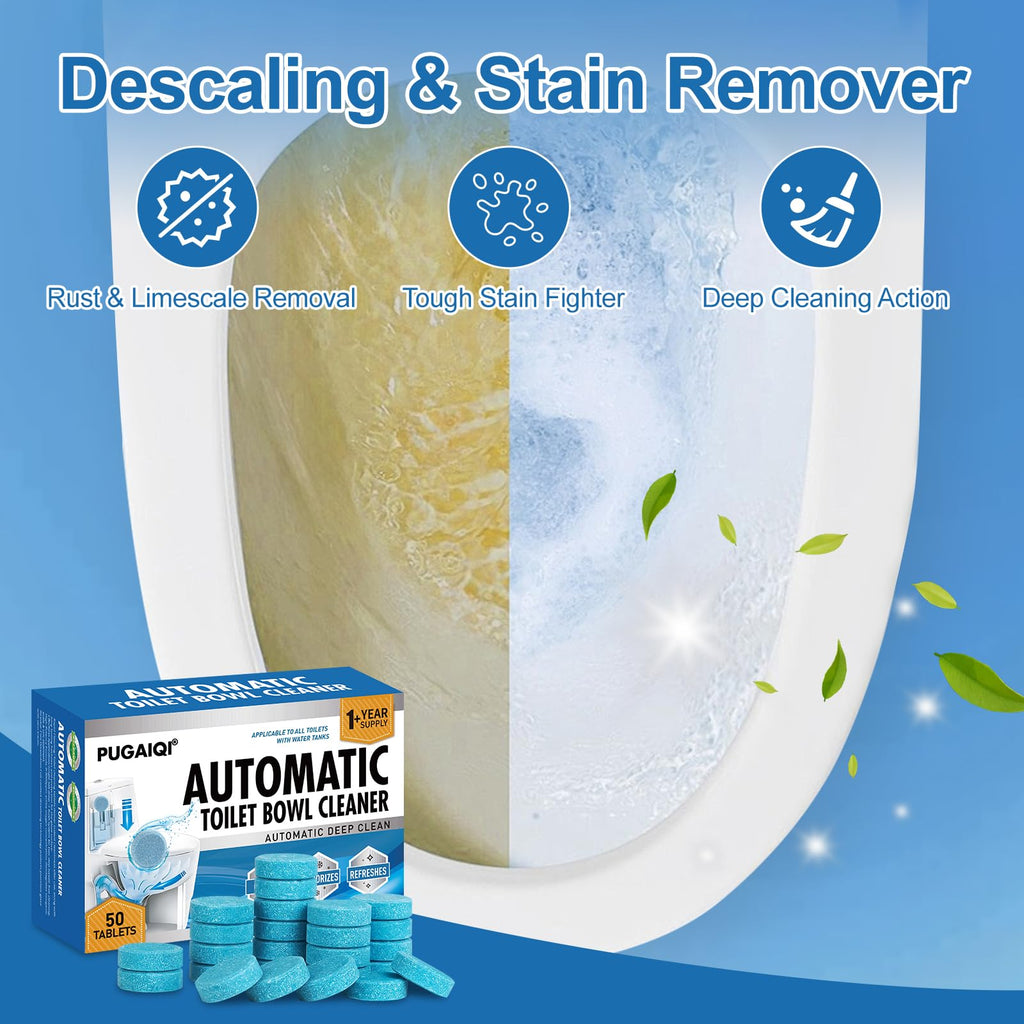 Automatic Toilet Bowl Cleaner Tablets, Blue, Septic Safe Hard Water Stain and Odor Remover, Effervescent Stain & Odor