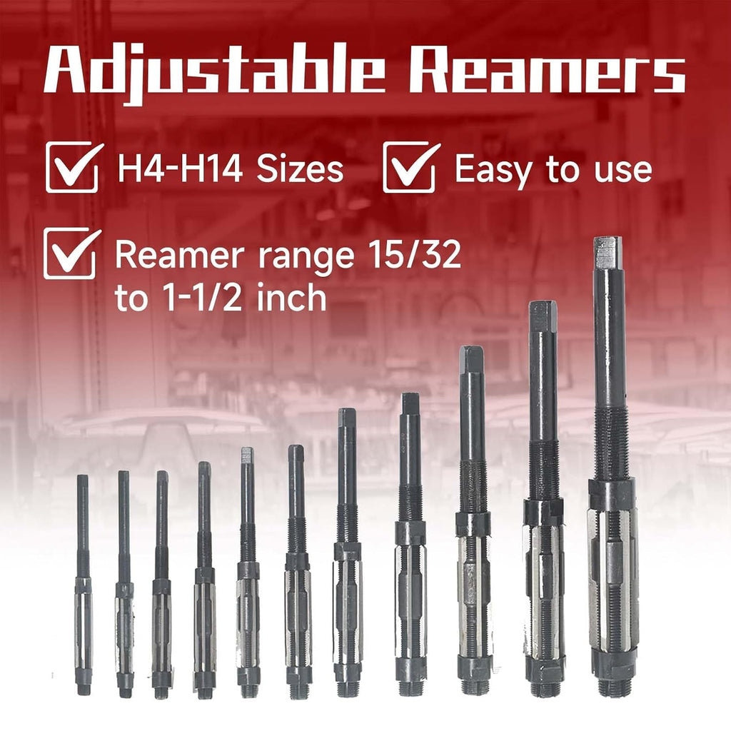 findmall 11Pcs Adjustable Reamers H4-H14 High Speed Steel Adjustable Hand Reamers 11.75mm-38mm, Metric